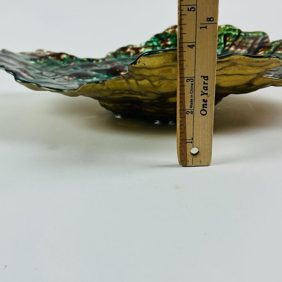 Handmade Art Glass Iridescent Green Oyster Shell Shape Free From Centerpiece - Picture 9 of 9